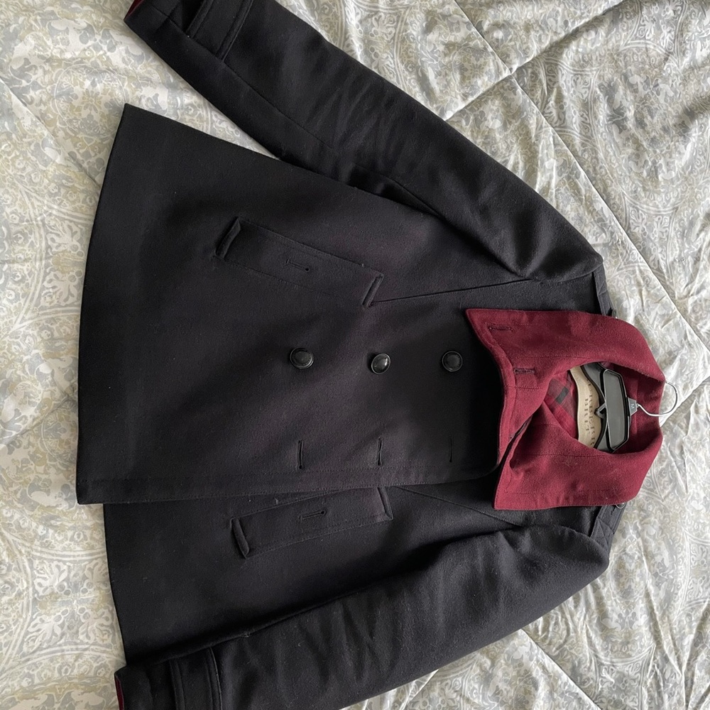 Burberry navy and maroon Peacoat